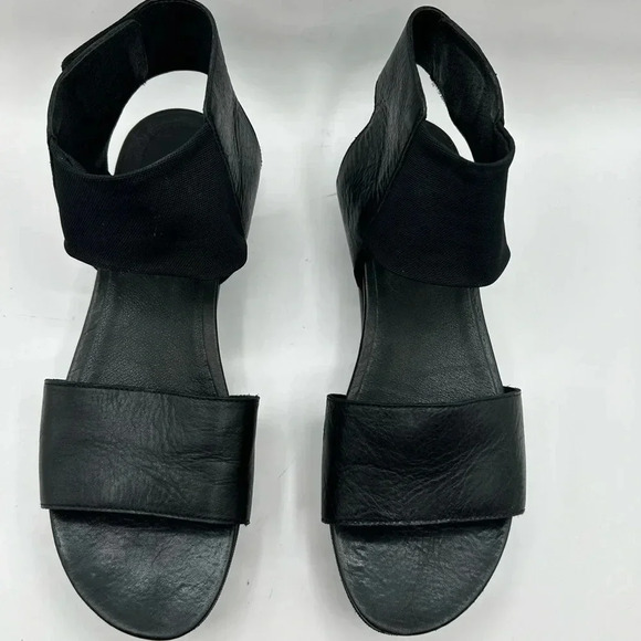 Eileen Fisher ✨ Spree Sport Platform Black Leather Ankle Strap Sandals ✨ Size 9 - Picture 5 of 9